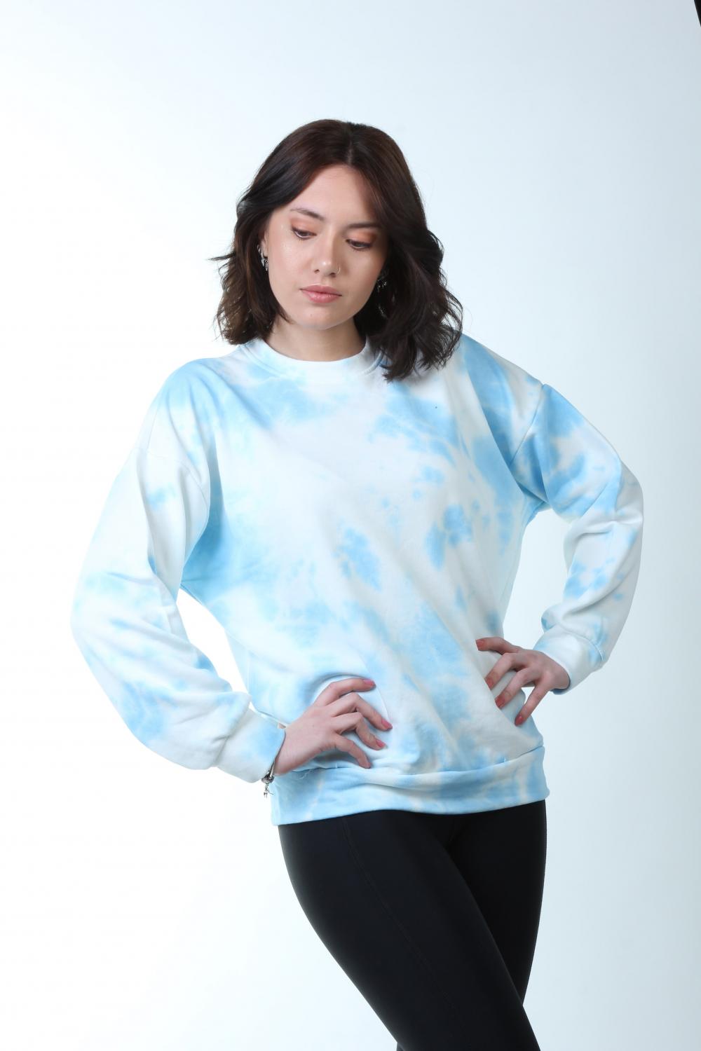 Şardonlu Batik Desenli Sweat Shirt - Mavi
